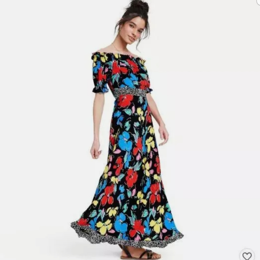 Rixo floral off shoulder dress